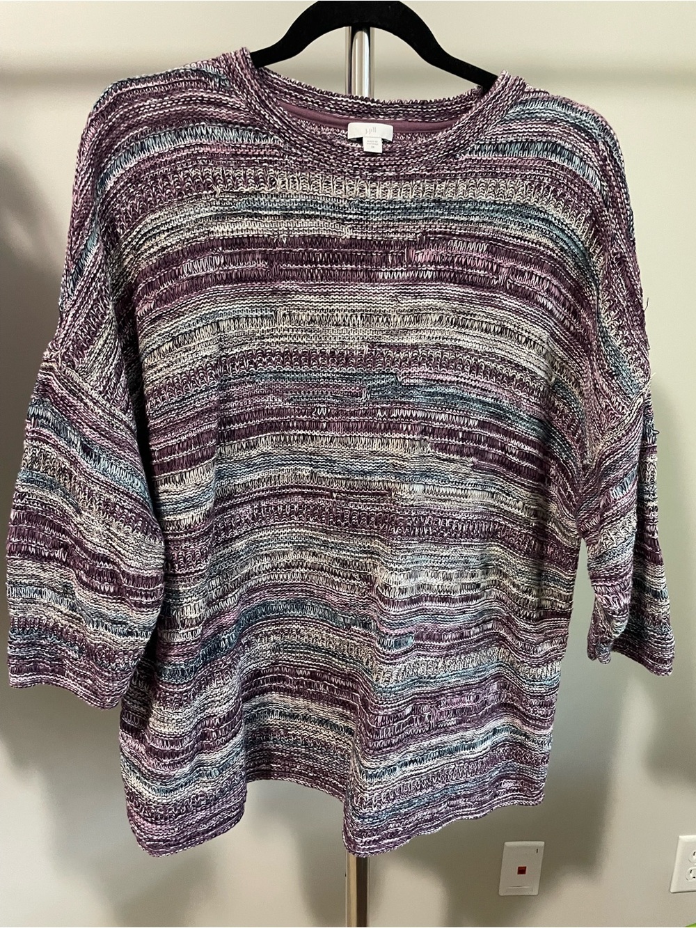 J. Jill Striped Knit Sweater in Purple, Blue & Cream